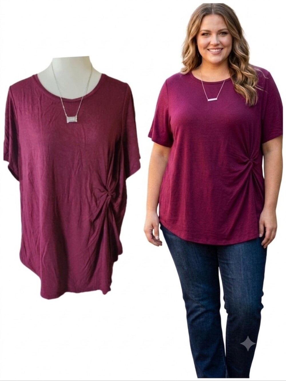 Burgundy Tie Front short sleeve top Women's plus size 1X Croft & Barrow